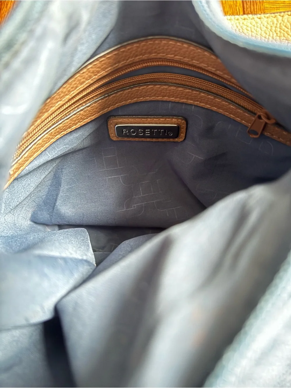 hobo-style shoulder bag denim-look faux leather in blue.